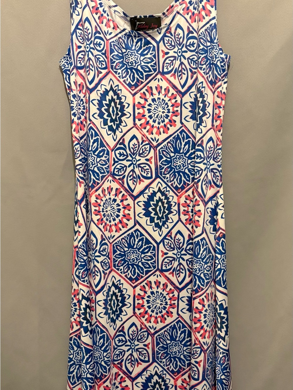 Sleeveless Dress in Blue & Pink Tile Print - Picture 4 of 4